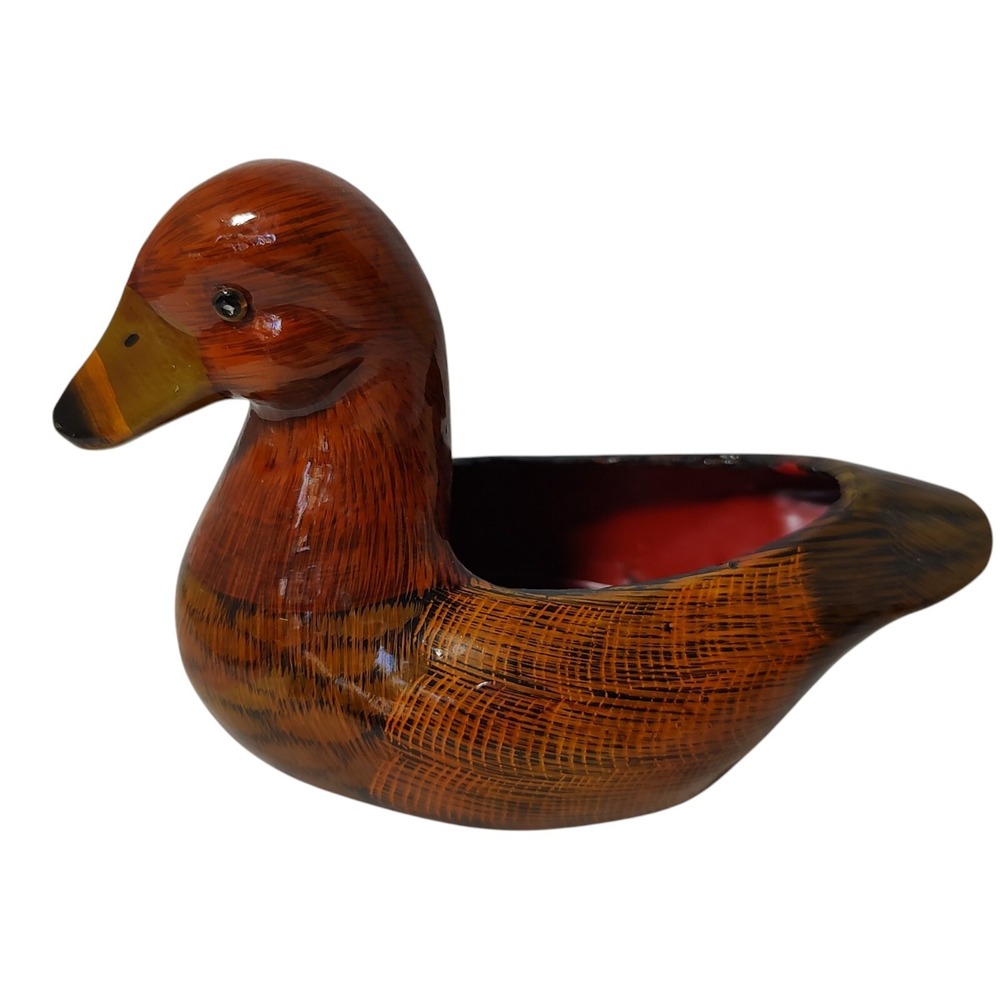 Vintage Wooden Duck Trinket Box Figurine‎ Cottage Core Intricate Hand Painted